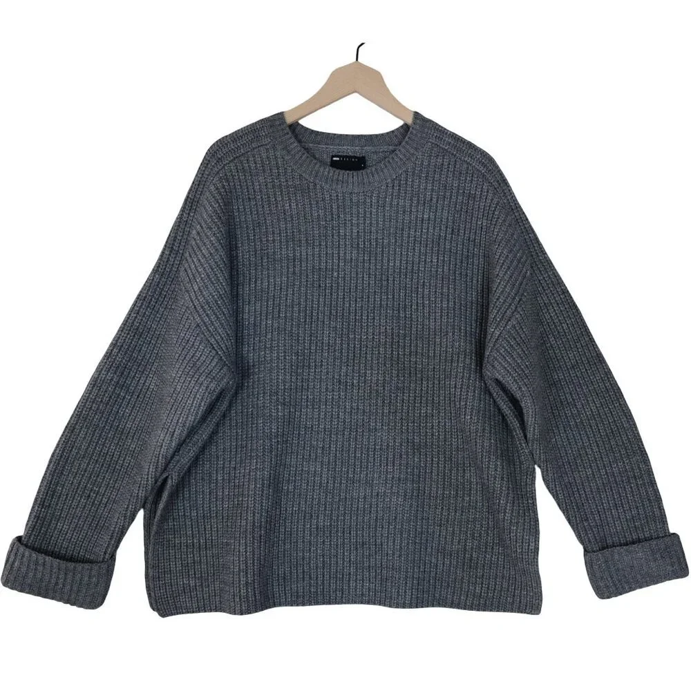 ASOS Grey Knit Sweater M Chunky Ribbed Minimalist Cozy Normcore Soft Grunge - Picture 3 of 9